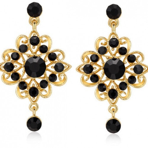 Gold Plated Black Rhinestone